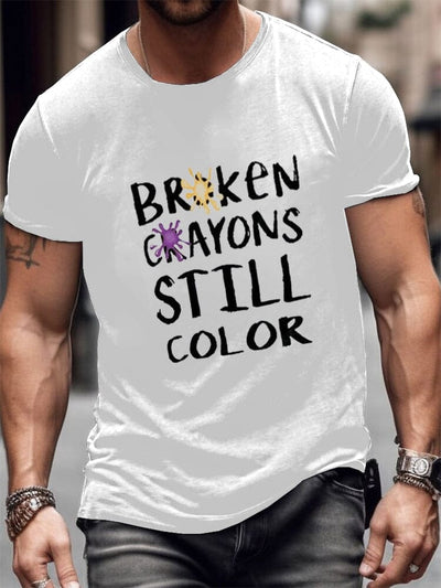 Broken Crayons Still Color Word Printed T-shirt T-Shirt coofandy White S 