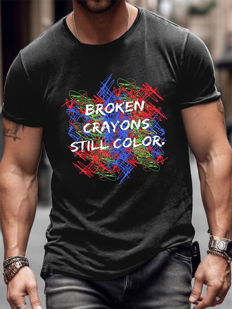 Creative Broken Crayons Still Color Graphic T-shirt T-Shirt coofandy Black S 