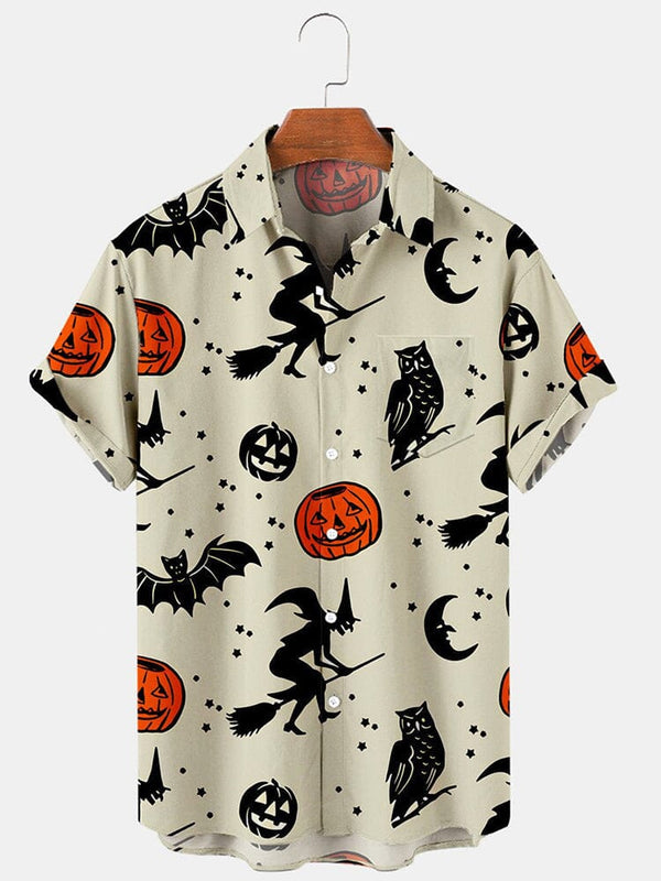 Pumpkin Witch Graphic Cotton Linen Shirt Shirts coofandy Apricot S 