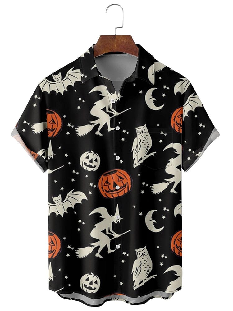 Pumpkin Witch Graphic Cotton Linen Shirt Shirts coofandy Black S 