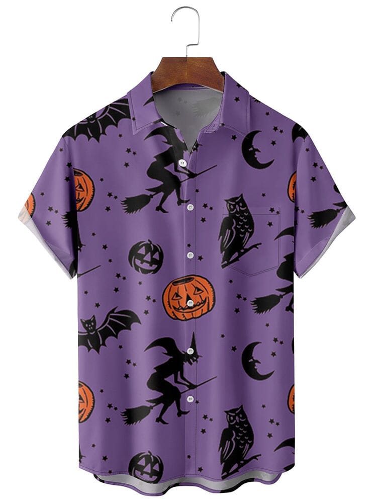 Pumpkin Witch Graphic Cotton Linen Shirt Shirts coofandy Purple S 