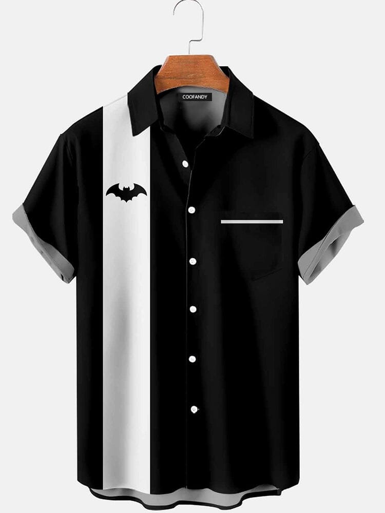 Bat Printed Splicing Cottton Linen Shirt Shirts coofandy White S 