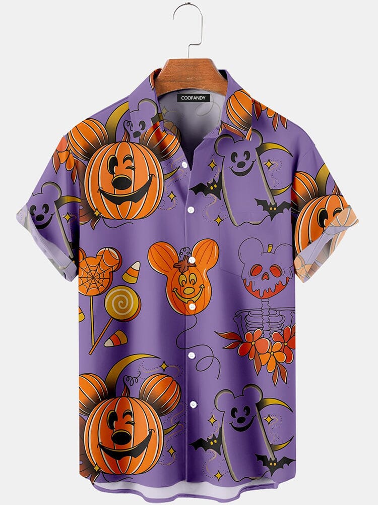 Pumpkin Element Graphic Cotton Linen Shirt Shirts coofandy Purple S 
