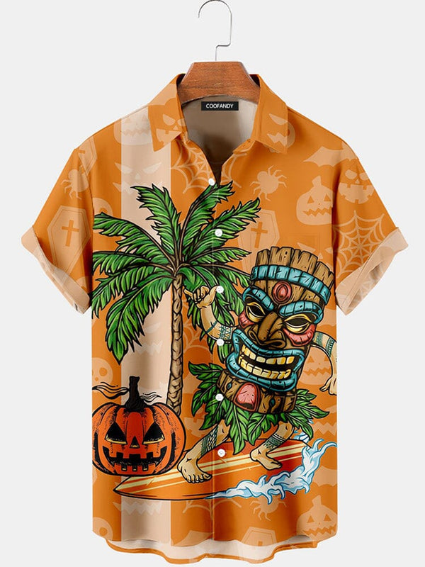 Funny Pumpkin Graphic Cotton Linen Shirt Shirts coofandy Orange S 
