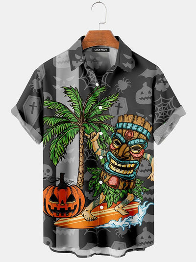 Funny Pumpkin Graphic Cotton Linen Shirt Shirts coofandy Black S 