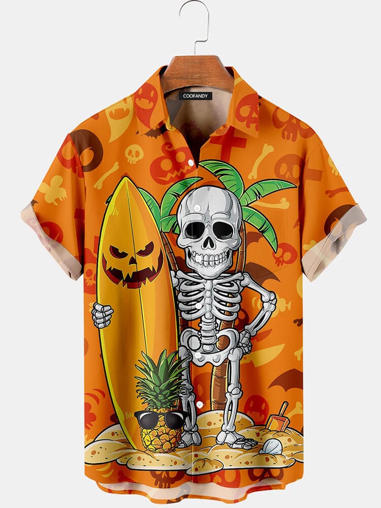 Skull Surfing Graphic Cotton Linen Shirt Shirts coofandy 