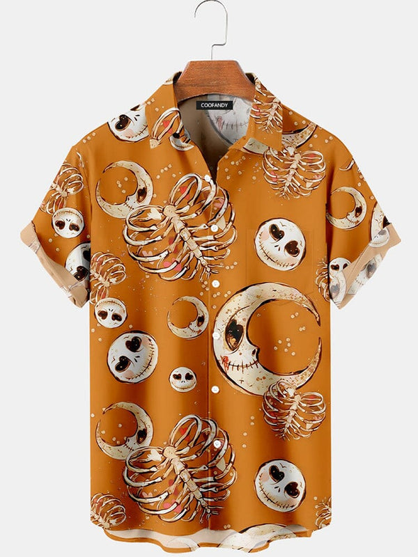 Halloween Graphic Cotton Linen Shirt Shirts coofandy Orange S 