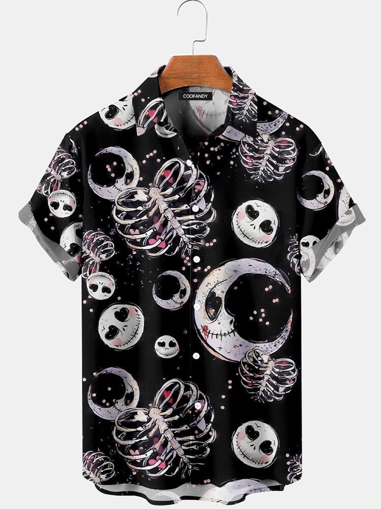 Halloween Graphic Cotton Linen Shirt Shirts coofandy Black S 