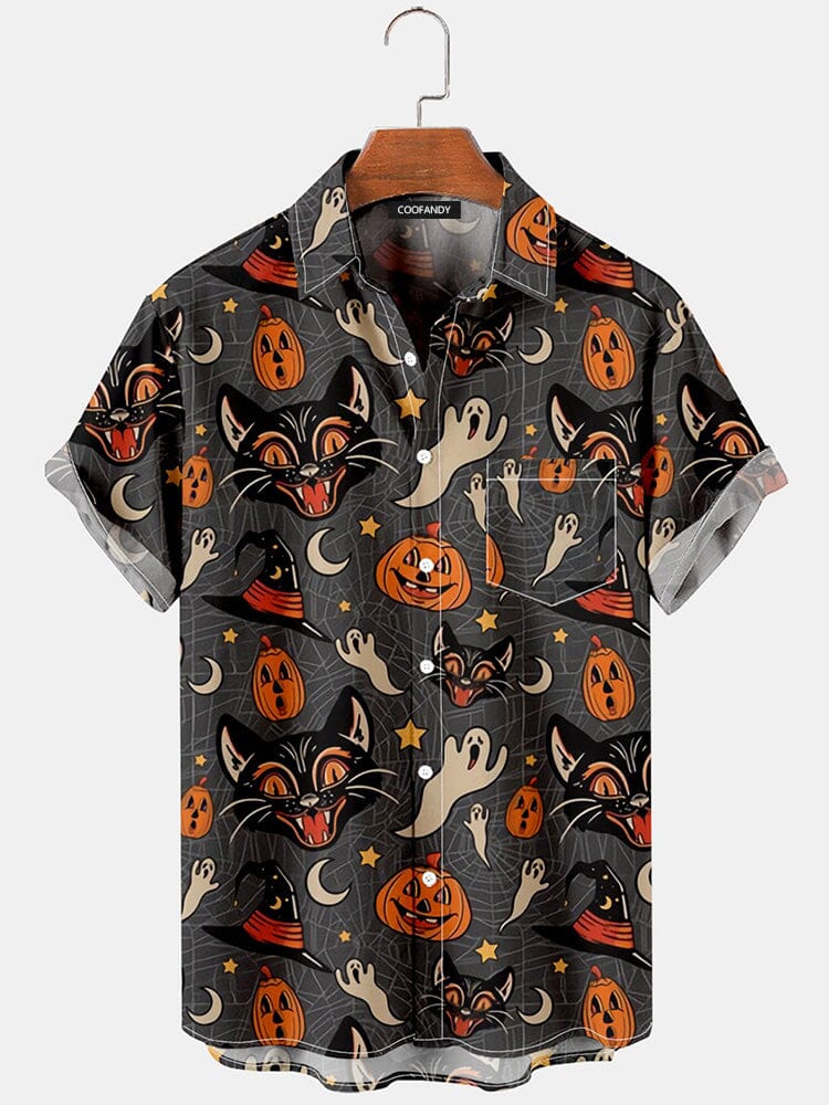 Creative Halloween Graphic Cotton Linen Shirt Shirts coofandy PAT6 S 