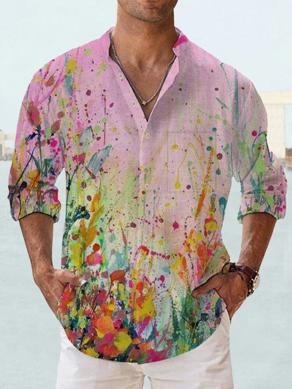 Art Printed Long-Sleeve Shirt Shirts coofandy Pink S 