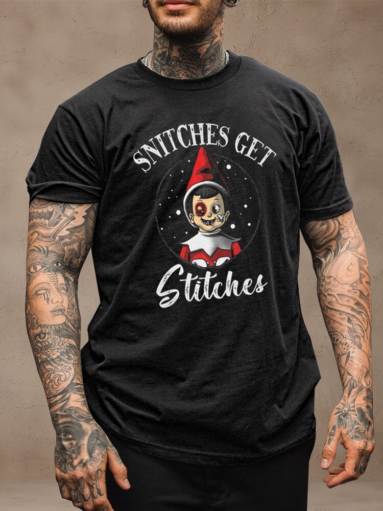 Snitches Get Stitches Printed T-shirt T-Shirt coofandy 