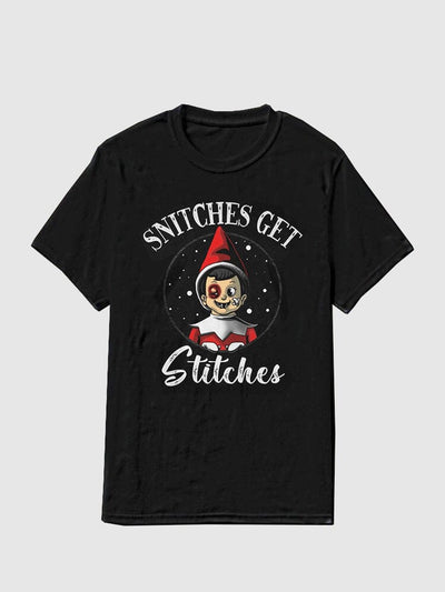 Snitches Get Stitches Printed T-shirt T-Shirt coofandy 