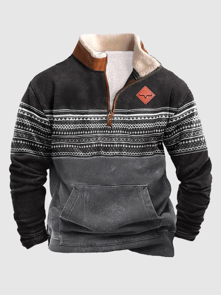 Vintage Splicing Stand Collar Sweatshirt Hoodies coofandy PAT4 S 