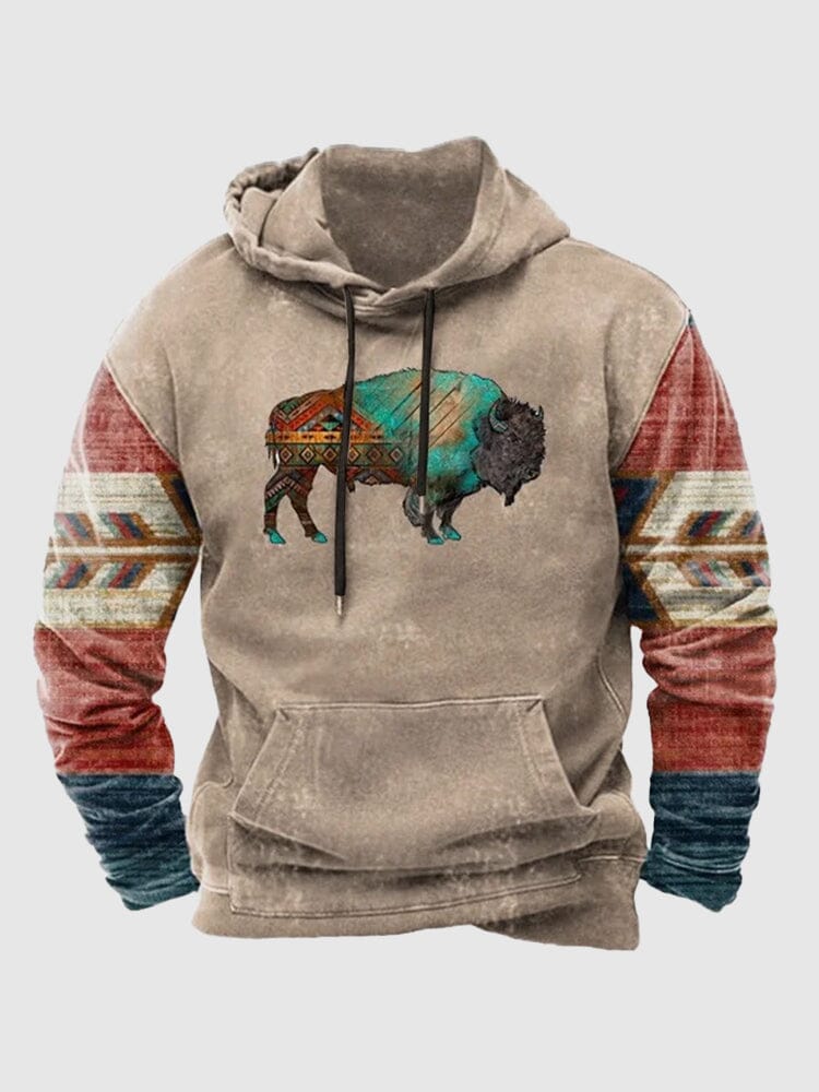 Vintage Bull Graphic Hoodies Hoodies coofandy Khaki S 