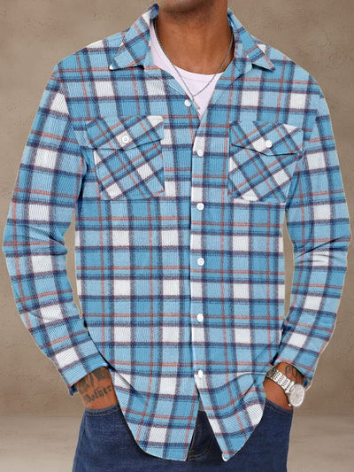 Classic Fit Plaid Corduroy Shirt Shirts coofandy Blue S 