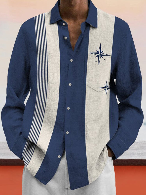 Casual Colorblock Cotton Linen Shirt Shirts coofandy Navy Blue S 