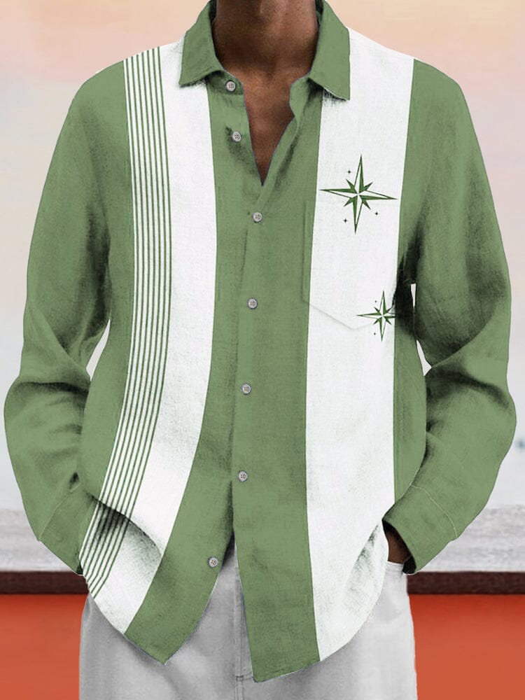 Casual Colorblock Cotton Linen Shirt Shirts coofandy Green S 
