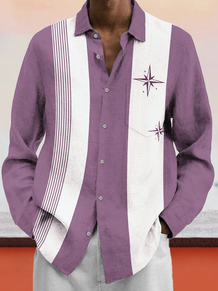 Casual Colorblock Cotton Linen Shirt Shirts coofandy Purple S 