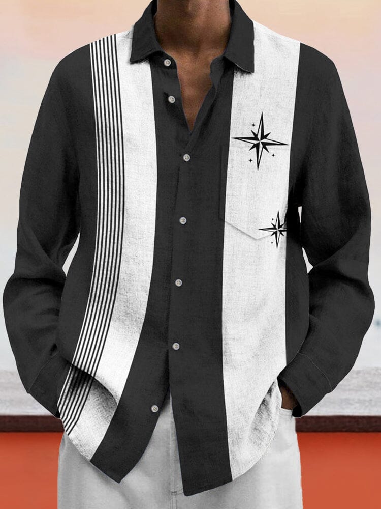 Casual Colorblock Cotton Linen Shirt Shirts coofandy Black S 