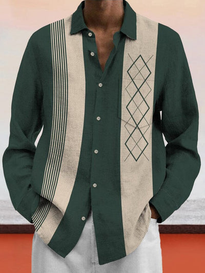 Soft Geometric Printed Cotton Linen Shirt Shirts coofandy Green S 
