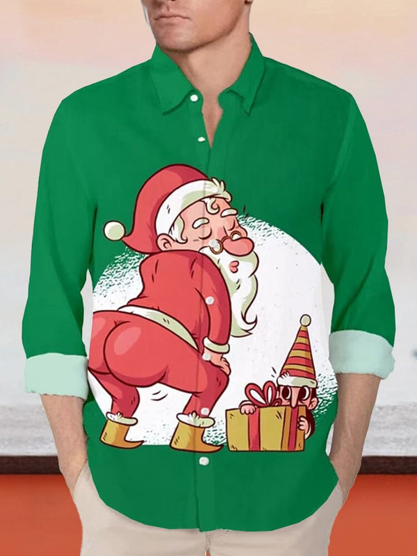 Santa Claus Graphic Cotton Linen Shirt Shirts coofandy Green S 
