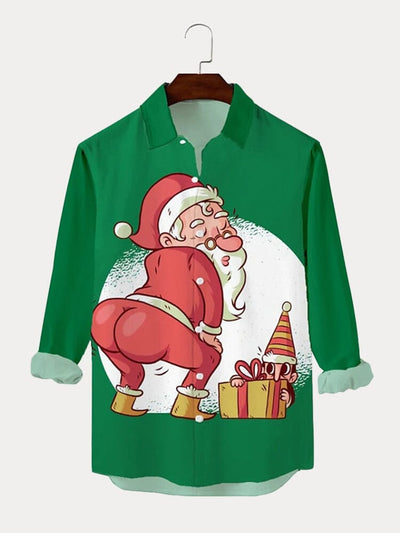 Santa Claus Graphic Cotton Linen Shirt Shirts coofandy 