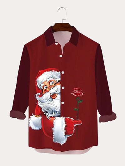 Santa Claus Graphic Cotton Linen Shirt Shirts coofandy 