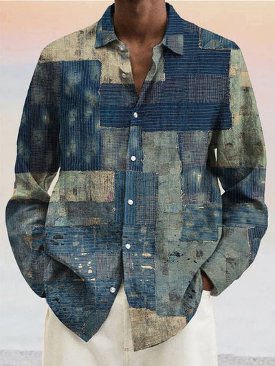 Stylish Blue Print Cotton Linen Shirt Shirts coofandy PAT3 S 