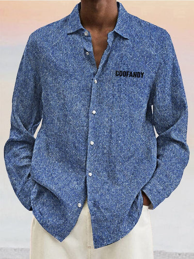 Stylish Blue Print Cotton Linen Shirt Shirts coofandy PAT4 S 