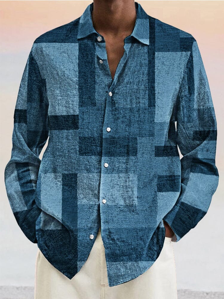 Stylish Blue Print Cotton Linen Shirt Shirts coofandy PAT7 S 