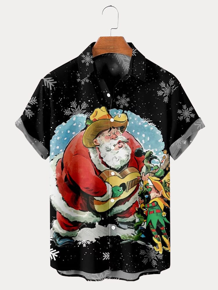 Unique Santa Claus Printed Shirt Shirts coofandy Black S 