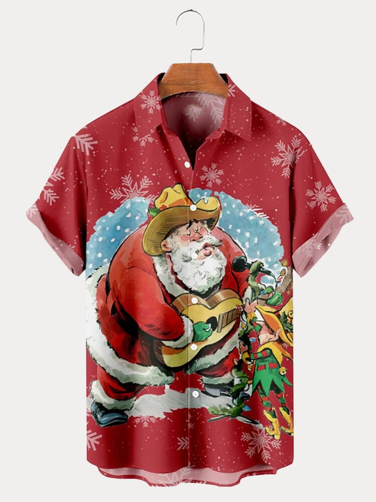 Unique Santa Claus Printed Shirt Shirts coofandy Red S 