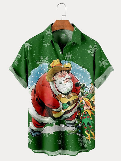 Unique Santa Claus Printed Shirt Shirts coofandy Green S 
