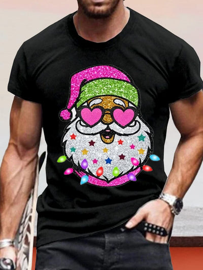 Creative Santa Claus Printed Tee T-Shirt coofandy Black S 