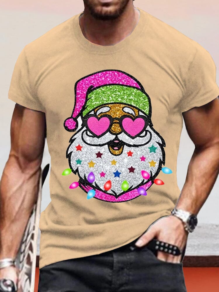Creative Santa Claus Printed Tee T-Shirt coofandy Khaki S 