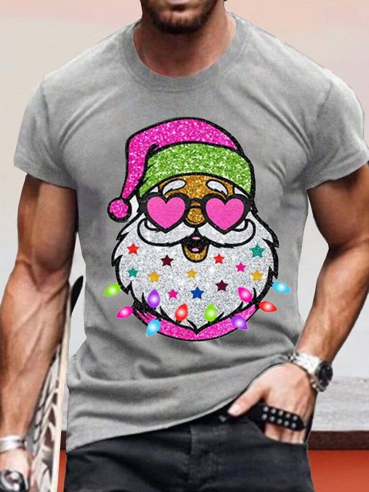Creative Santa Claus Printed Tee T-Shirt coofandy Light Grey S 