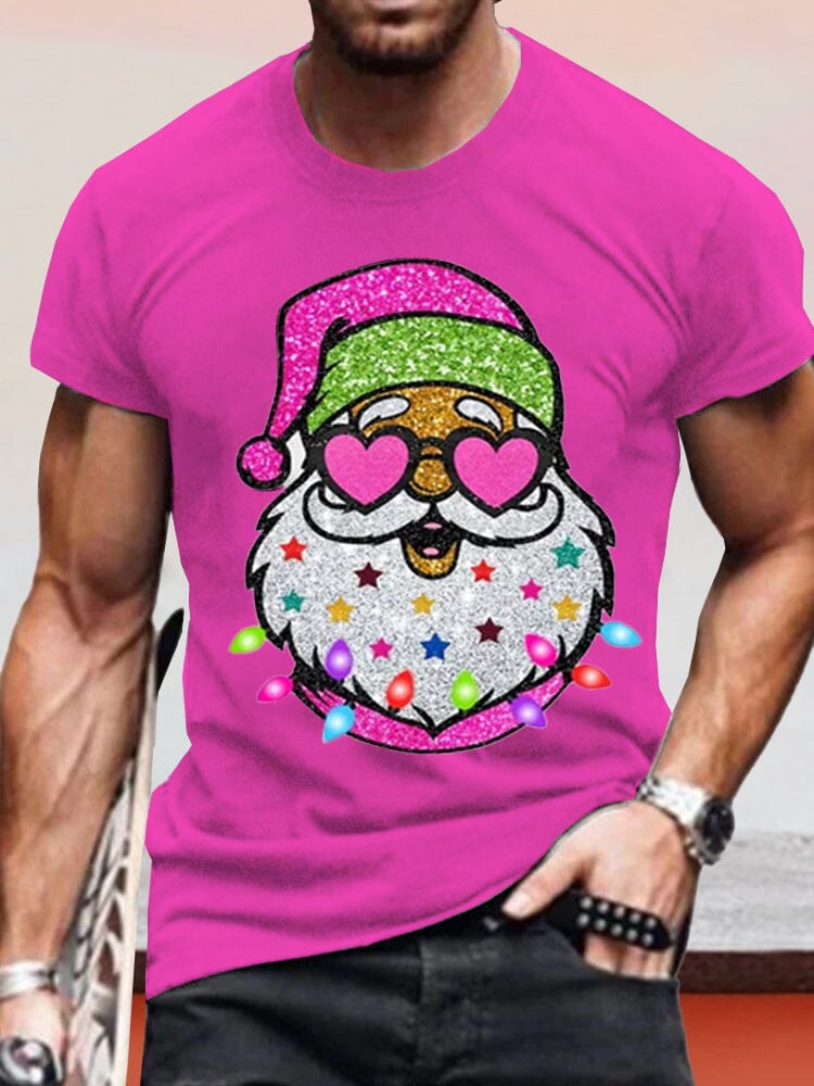 Creative Santa Claus Printed Tee T-Shirt coofandy Pink S 