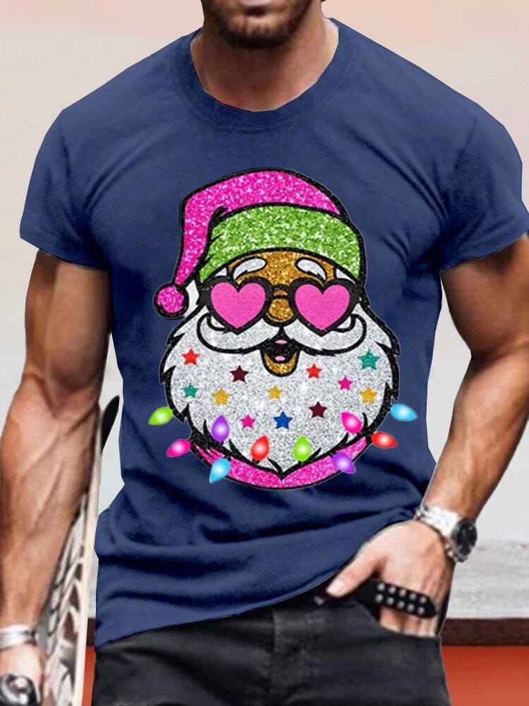 Creative Santa Claus Printed Tee T-Shirt coofandy Navy Blue S 