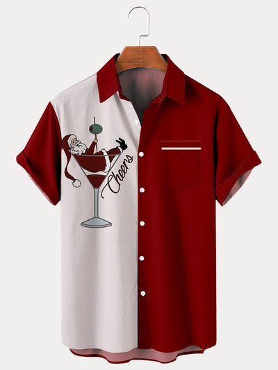 Santa Claus Print Cotton Linen Shirt Shirts coofandy Red S 