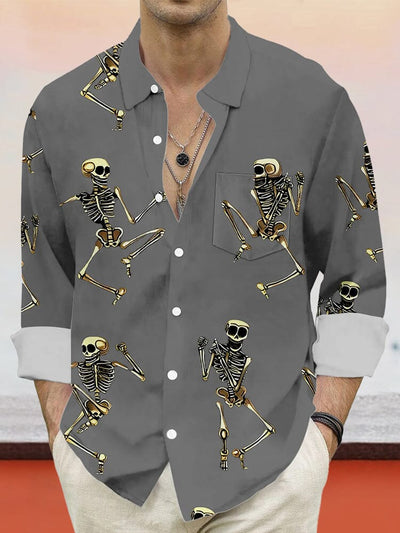 Casual Skull Graphic Cotton Linen Shirt Shirts coofandy Grey S 