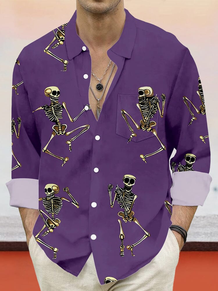 Casual Skull Graphic Cotton Linen Shirt Shirts coofandy Purple S 