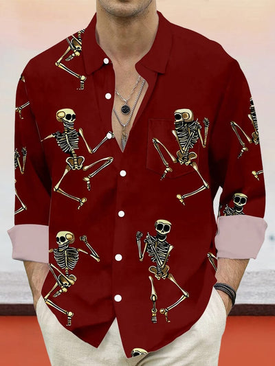 Casual Skull Graphic Cotton Linen Shirt Shirts coofandy Red S 