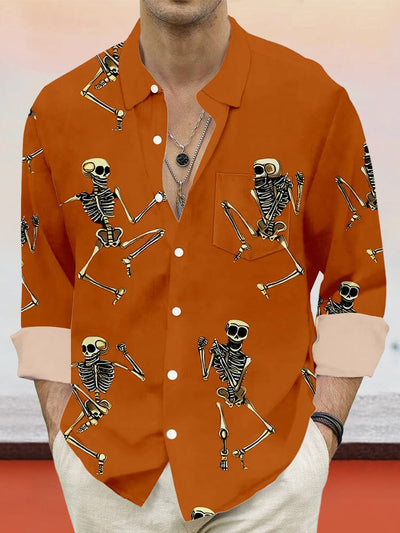 Casual Skull Graphic Cotton Linen Shirt Shirts coofandy Brown S 