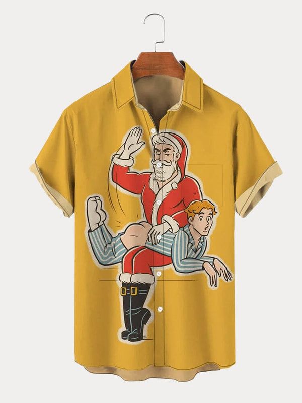 Funny Christmas Graphic Cotton Linen Shirt Shirts coofandy Yellow S 