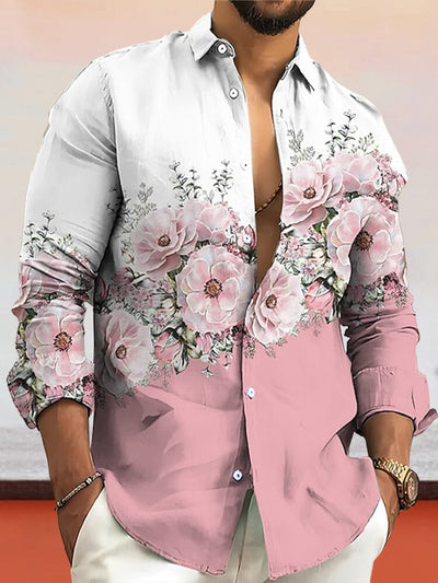 Flower Printed Cotton Linen Shirt Shirts coofandy Pink S 