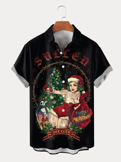 Christmas Funny Print Cotton Linen Shirt Shirts coofandy PAT1 S 