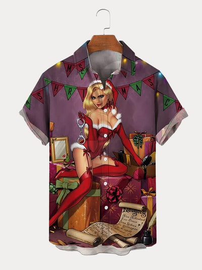 Christmas Funny Print Cotton Linen Shirt Shirts coofandy PAT2 S 