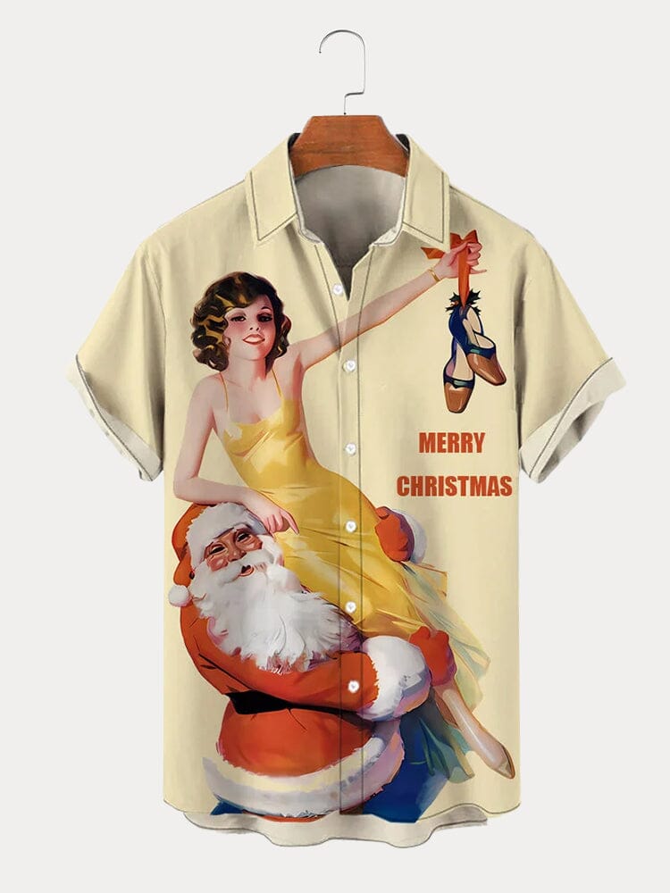 Christmas Funny Print Cotton Linen Shirt Shirts coofandy PAT4 S 