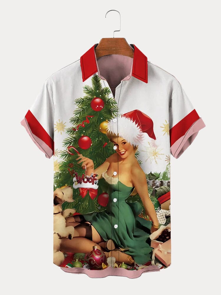 Christmas Funny Print Cotton Linen Shirt Shirts coofandy PAT5 S 