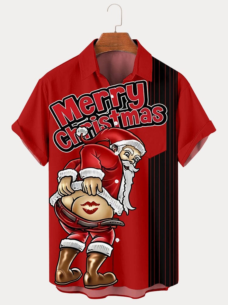 Funny Santa Claus Printed Shirt Shirts coofandy PAT2 S 